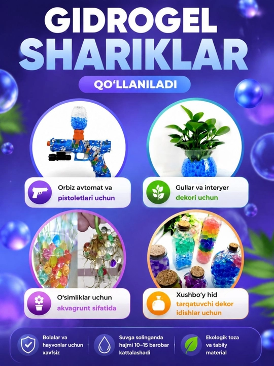 Orbiz o'qlari, suvda kattalashadigan gidrogel sharchalar, 7-8 mm