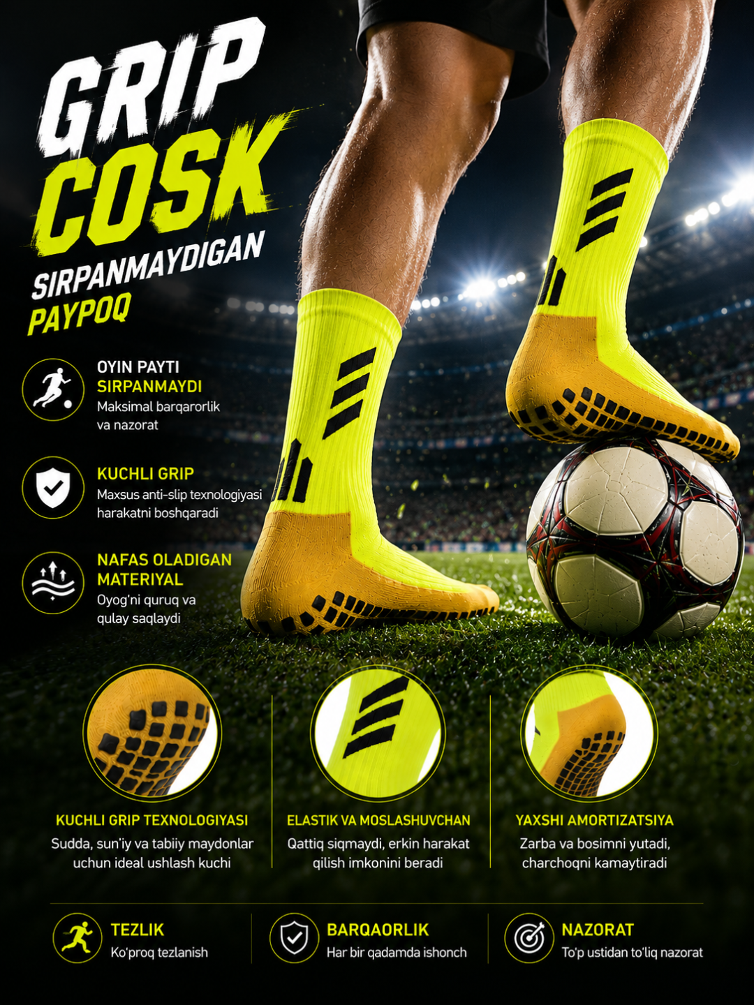 Grip Socks противоскользящие спортивные носки для футбола, футзала и тренировок, унисекс - 