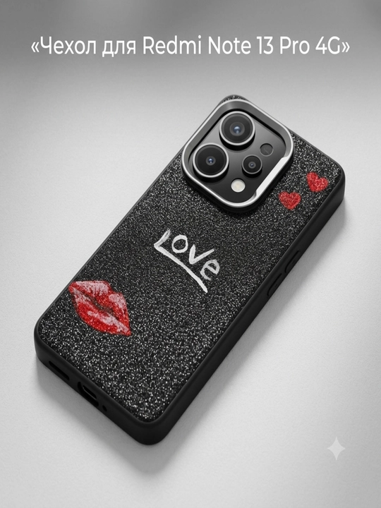 Чехол для Redmi Note 13 Pro 4G  силиконовый блестящий чехол с принтом «Love» - 