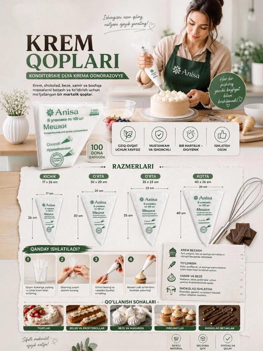 Qandolat paketlari, krem uchun, bir martalik - 