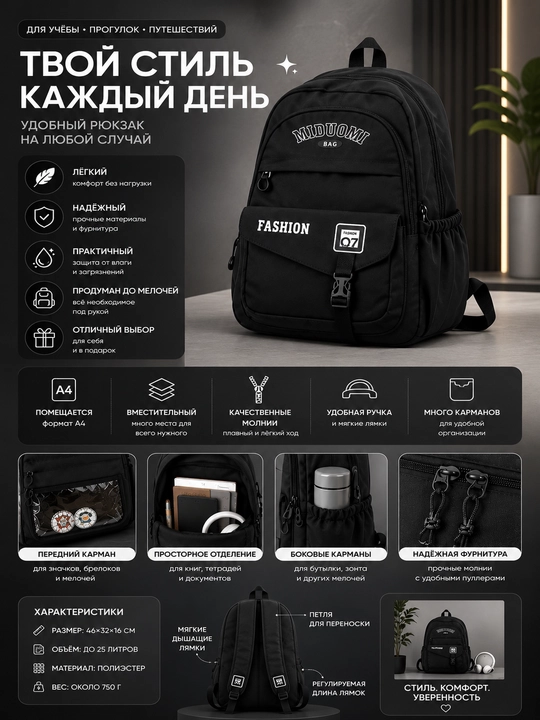 Стильный городской рюкзак унисекс