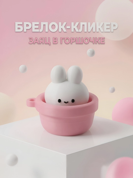 Брелок-кликер "заяц в горшочке", брелок, аксессуары, брелок на сумку, брелок на ключи - 