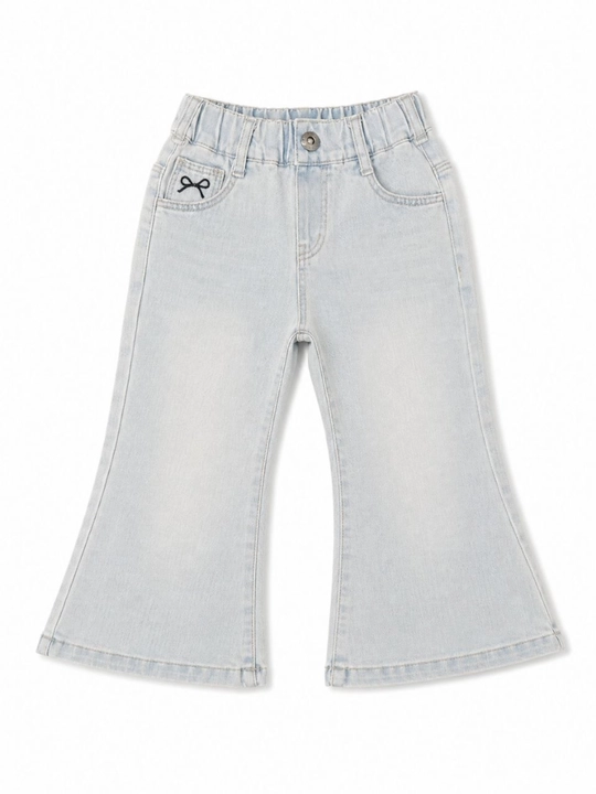 Qiz bolalar uchun kashtali keng jinsi shim och ko‘k rangli qulay va zamonaviy denim shim - 