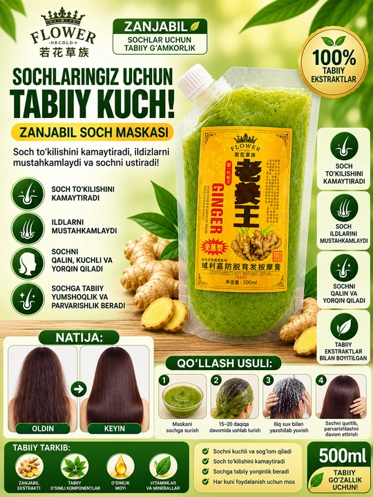 Soch va bosh terisini parvarishlash uchun niqob, 500 ml