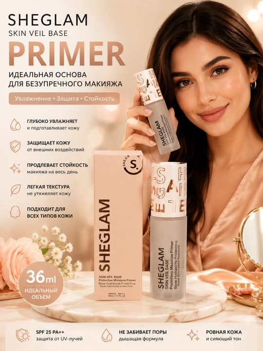 SHEGLAM pardoz asosi, yuz terisi uchun rangsiz, universal praymer - 