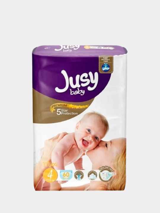 Jusy Baby bolalar tagliklari, 4-o‘lcham (7–18 kg), 60 dona, 12 soatgacha himoya - 