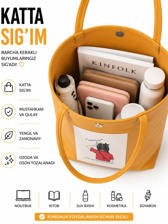 Ayolar uchun sumka, shopper koja matoli katta sig'imli sumka
