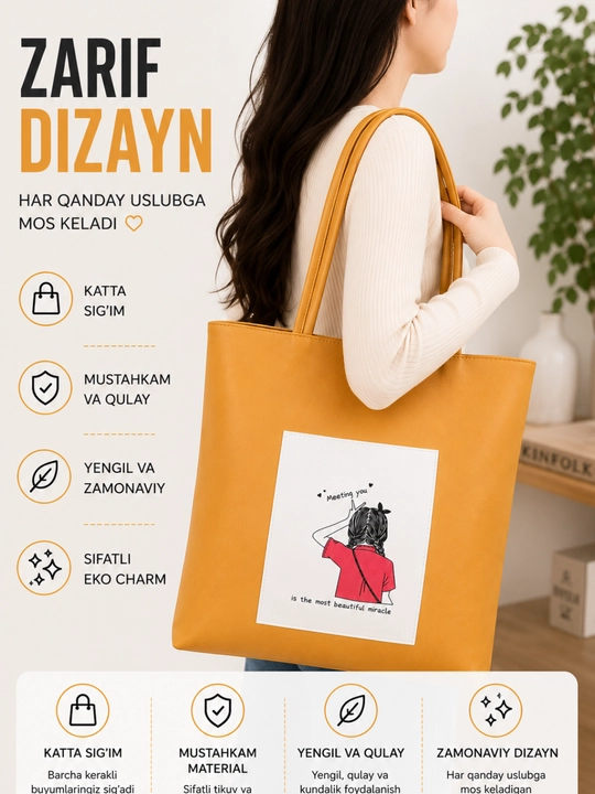 Ayolar uchun sumka, shopper koja matoli katta sig'imli sumka
