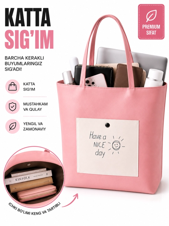 Ayolar uchun sumka, shopper koja matoli katta sig'imli sumka