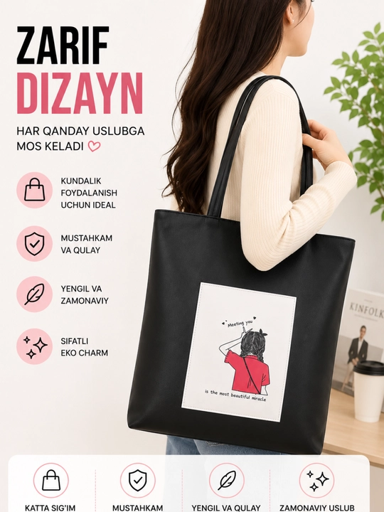 Ayolar uchun sumka, shopper koja matoli katta sig'imli sumka - 
