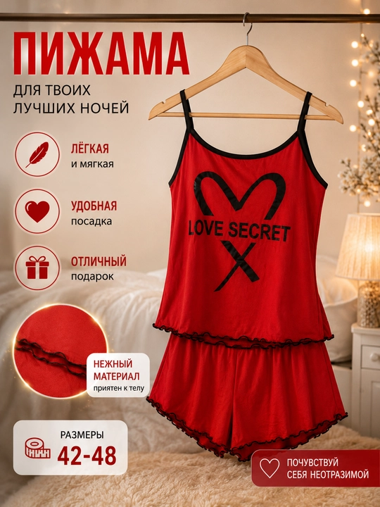 Пижама для женщин, комплект, майка и шорты 42-48 стандартный размер