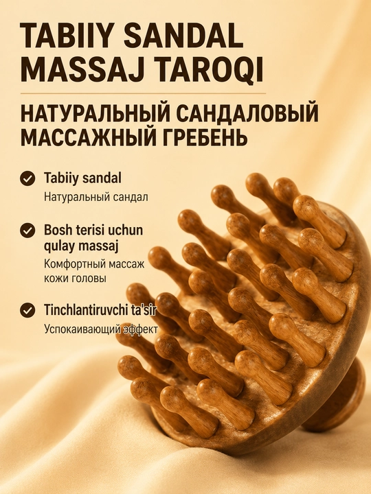 Массажер для головы деревянный — массажная расческа для волос, щетка антистресс