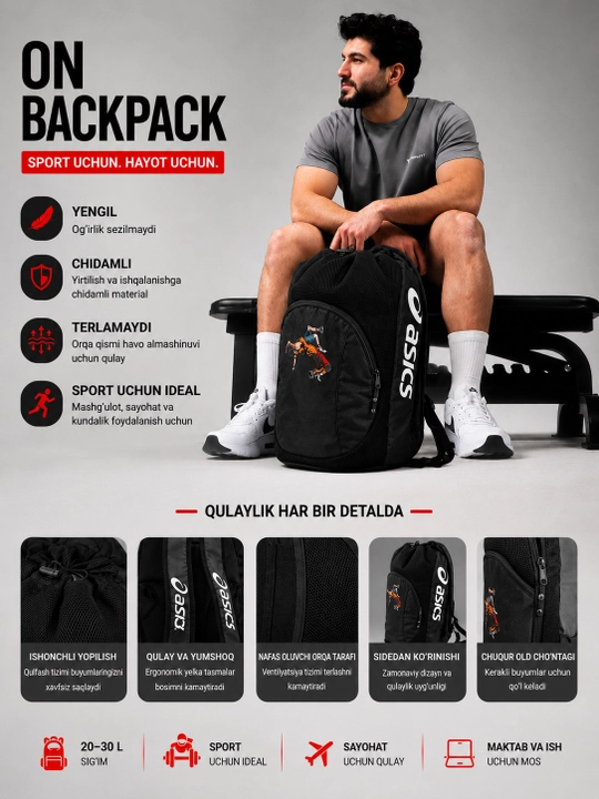 Sport turlari, sayohat, fitnes va kundalik foydalanish sumkasi - 