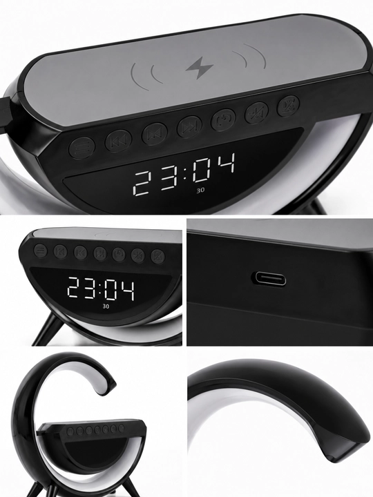 LED Bluetooth soat-chiroq, budilnik va rangli tungi yoritgich, oq