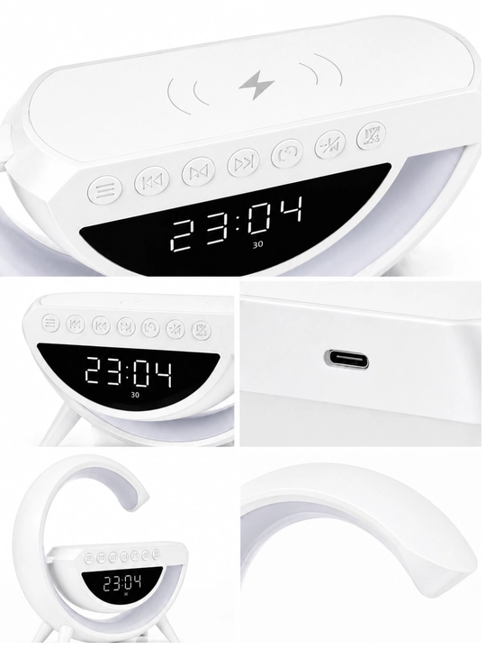 LED Bluetooth soat-chiroq, budilnik va rangli tungi yoritgich, oq