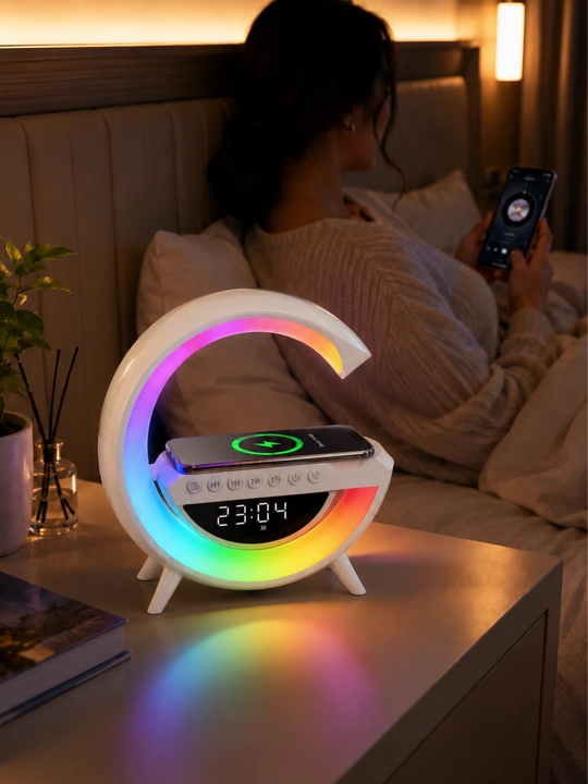 LED Bluetooth soat-chiroq, budilnik va rangli tungi yoritgich, oq