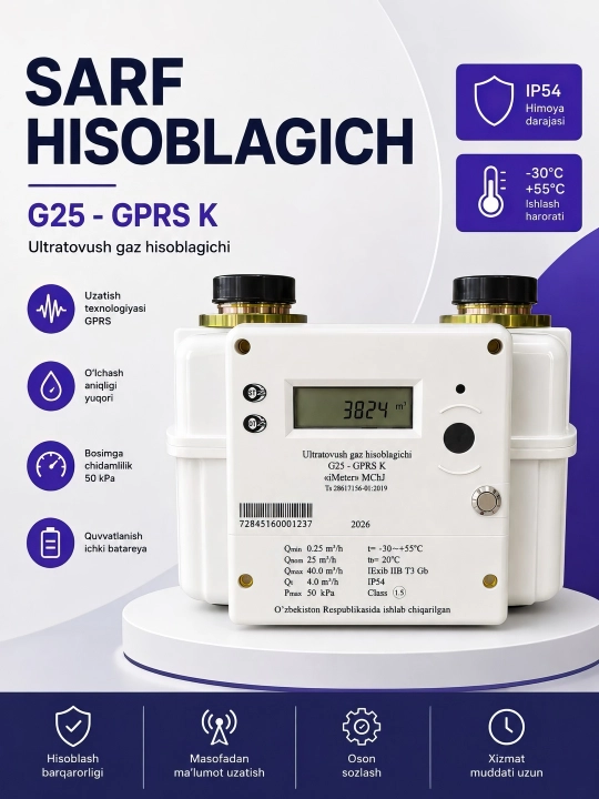 SARF G25 gaz hisoblagich G25 ultratovushli maishiy va tijorat IP54 - 