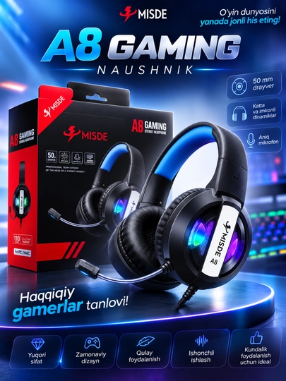 A8 gaming стерео игровые наушники с микрофоном rgb led для пк, ноутбука и телефона - 