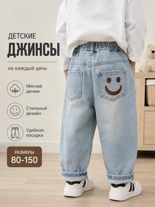 Детские джинсы, джинсовые брюки для мальчиков, мягкие повседневные штаны - 