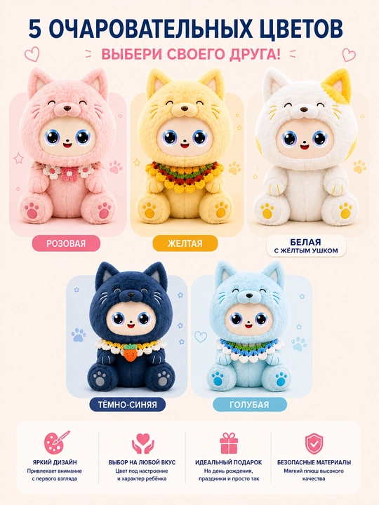 Интерактивная игрушка для детей с ИИ, ChatGPT и LED-глазами, плюшевая