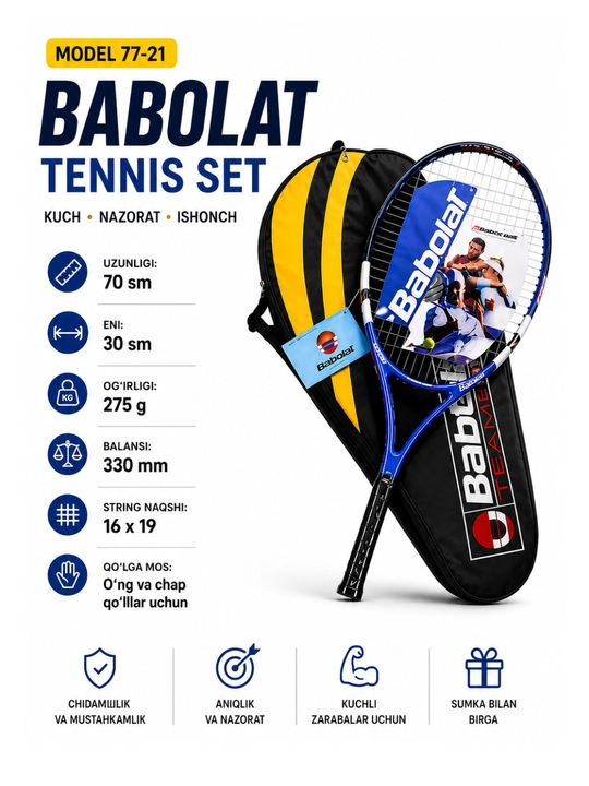 G‘ilofli Wilson va Babolat katta tennis raketkalari, 70 sm