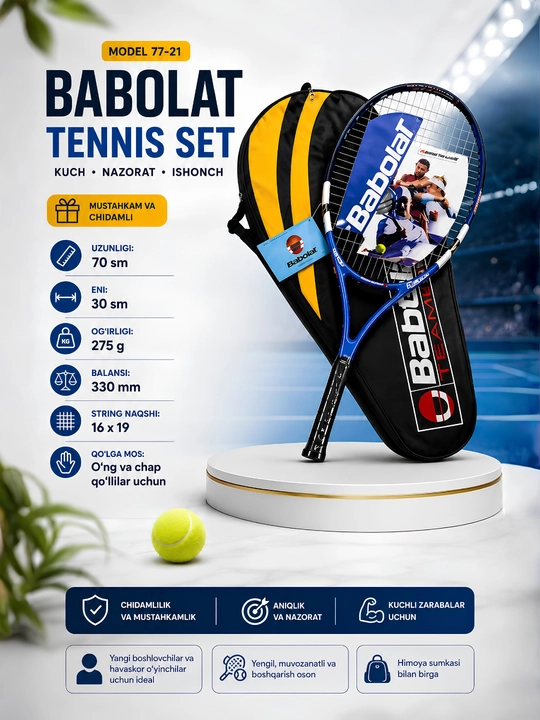 G‘ilofli Wilson va Babolat katta tennis raketkalari, 70 sm - 