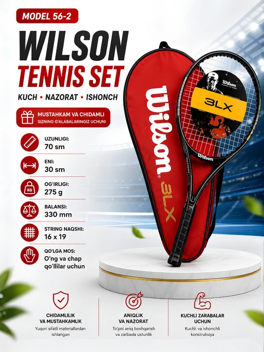 G‘ilofli Wilson va Babolat katta tennis raketkalari, 70 sm - 