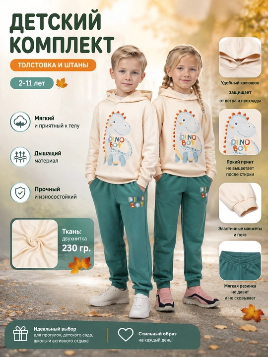 Детский комплект одежды, 2-11 лет, толстовка и штаны - 