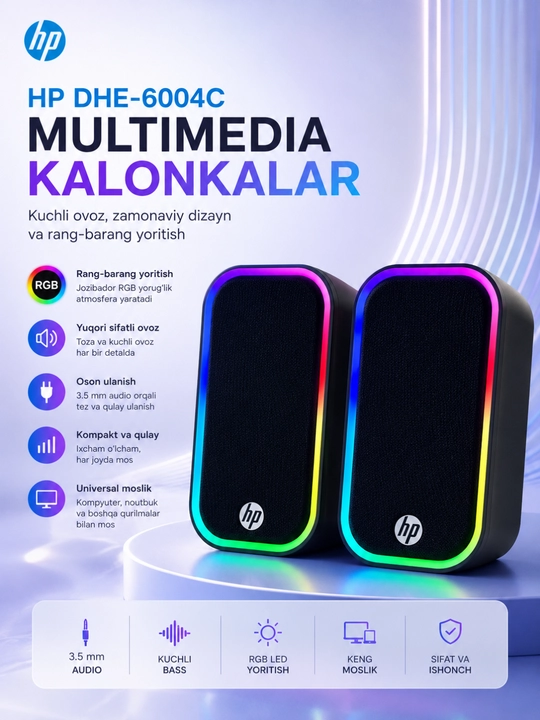 Компьютерные мультимедийные колонки HP DHE-6004C USB Stereo с RGB-подсветкой - 