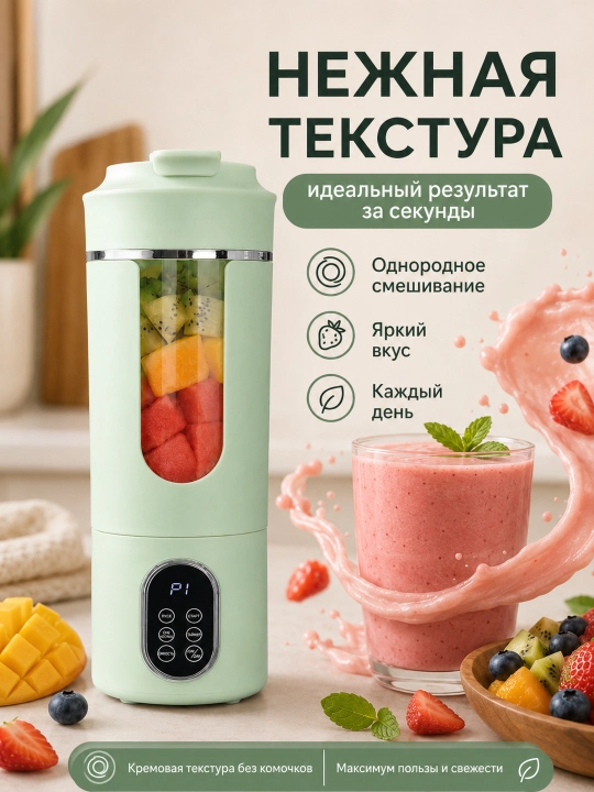Портативный блендер для смузи, 12 лезвий, 4 режима, таймер, 500 мл