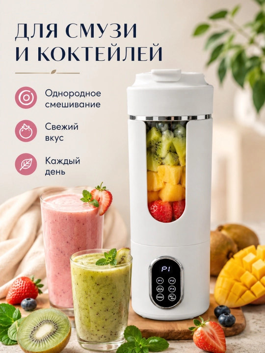 Портативный блендер для смузи, 12 лезвий, 4 режима, таймер, 500 мл