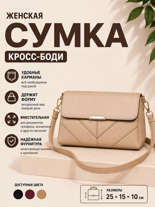 Сумка женская через плечо, вместительная, сумка для учёбы и работы, кроссбоди, экокожа