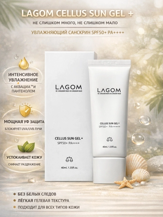 Lagom Sun Gel+ SPF50+ PA++++ Солнцезащитный крем для лица корейская косметика SPF 40 мл - 