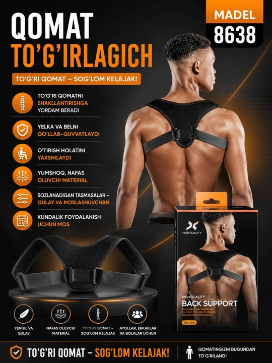 Qomat to‘g‘rilagich korrektor, bel va yelka uchun universal qomat tiklagich - 