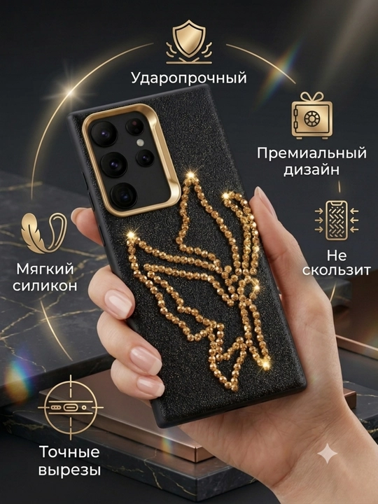 Чехол для Samsung Galaxy S22 Ultra — глянцевый чёрный силиконовый чехол