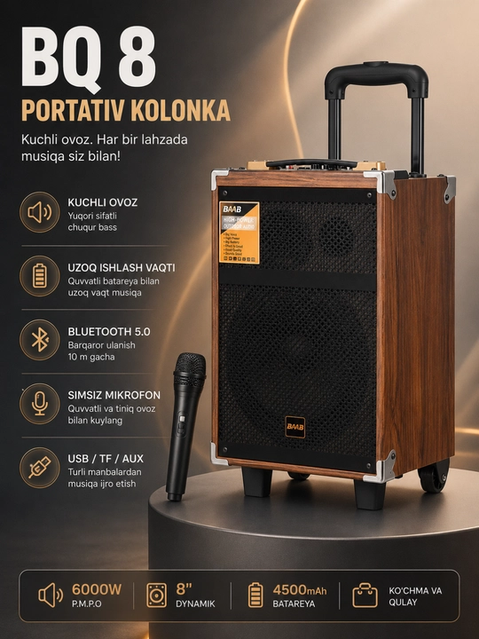 Многофункциональная Bluetooth караоке-колонка с беспроводным микрофоном и пультом - 