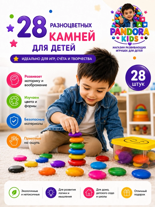 Красочные натуральные камни для детей, развивающая сенсорная игра, 28 шт - 