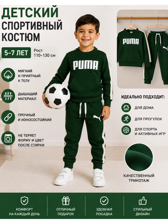 PUMA bolalar sport kostyumi 5, 6, 7 yosh o‘g‘il bola issiq triko kundalik kiyim