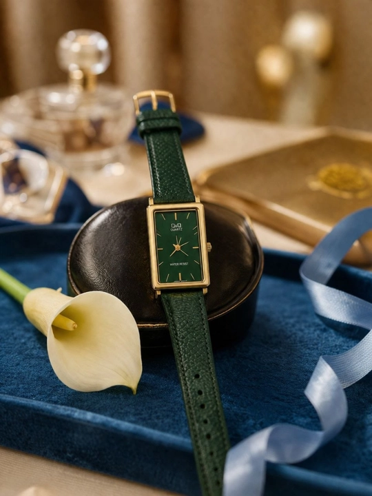 Ayollar klassik yashil qo'l soati tasmali elegant kvadrat soat kundalik uchun qulay - 