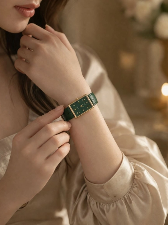 Ayollar klassik yashil qo'l soati tasmali elegant kvadrat soat kundalik uchun qulay