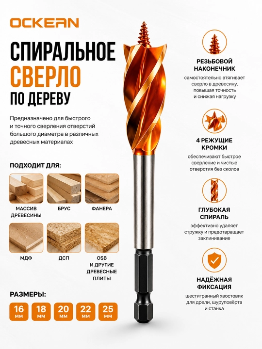 Спиральное сверло по дереву OCKEAN - 