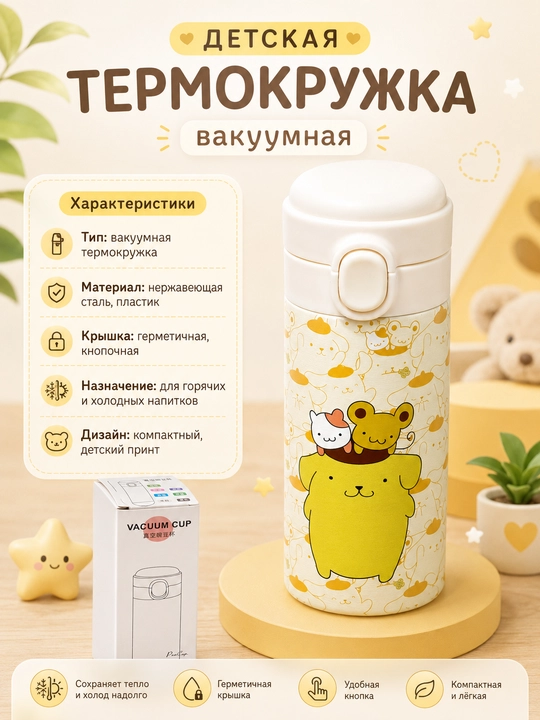 Tugmali qopqoqli bolalar termosi - 
