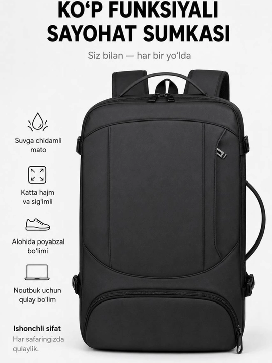 O'g'il bolalar uchun ryukzak, suvga chidamli, katta hajmli, laptop bo'limli - 