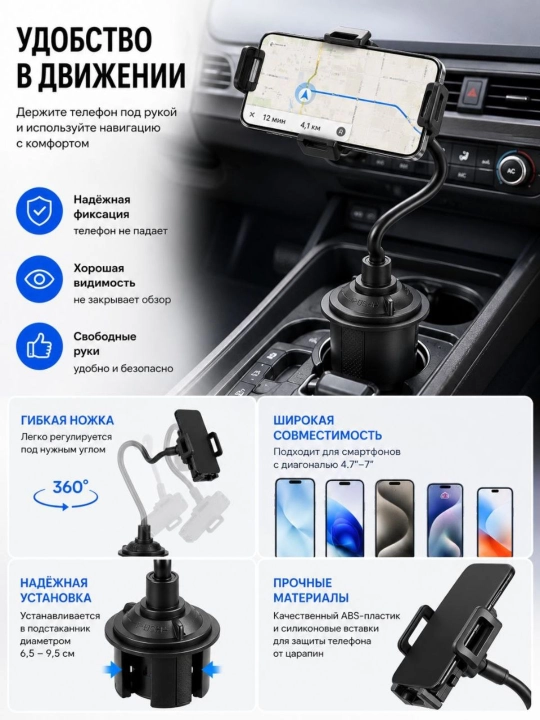 Автомобильный держатель для телефона, разные виды крепления