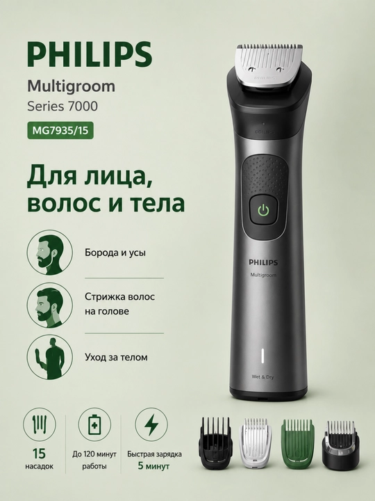 Универсальный триммер Philips MG7935/15 15 в 1 - 