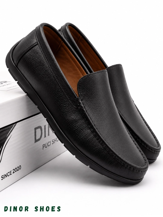 Erkaklar uchun qora tabiiy charm makasin — DINOR Shoes