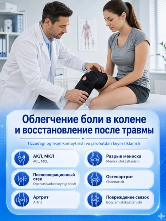 Ortopedik tizza bandaji, yon prujinali fiksatsiya, sport va tiklanish uchun, 1 dona