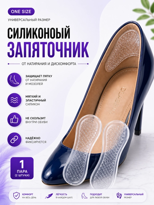 Силиконовый подпяточник, защита пятки от натирания, heel pad, 1 пара, универсальный - 