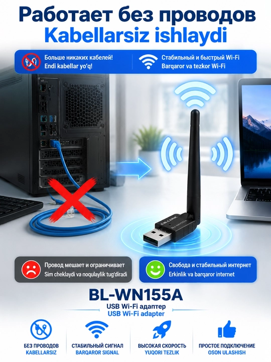 BL-WN155A 150Mbps High-Gain simsiz USB Wi-Fi Adapter