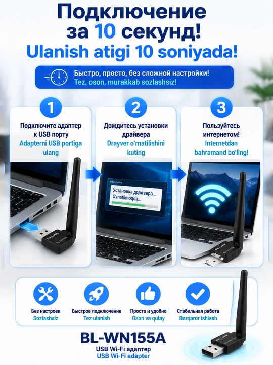 BL-WN155A 150Mbps High-Gain simsiz USB Wi-Fi Adapter